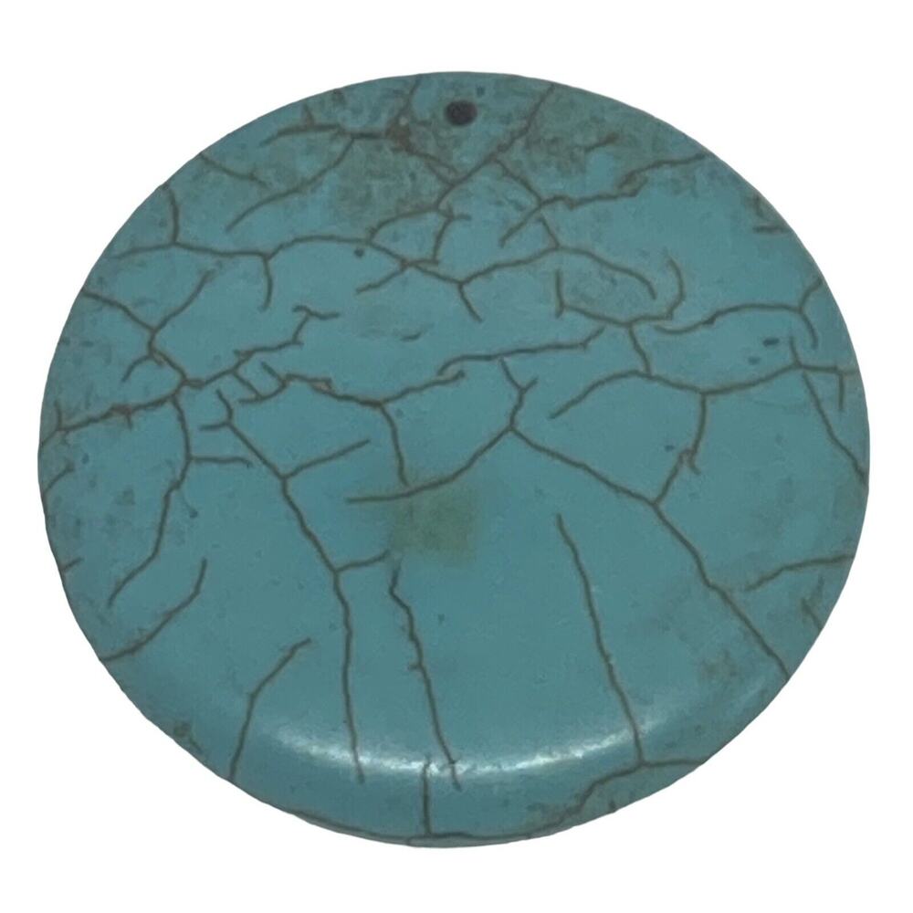 Simulated Turquoise Pendant Round Stone Disc 1 5/8” Pendant Fashion Collectible - Picture 4 of 9